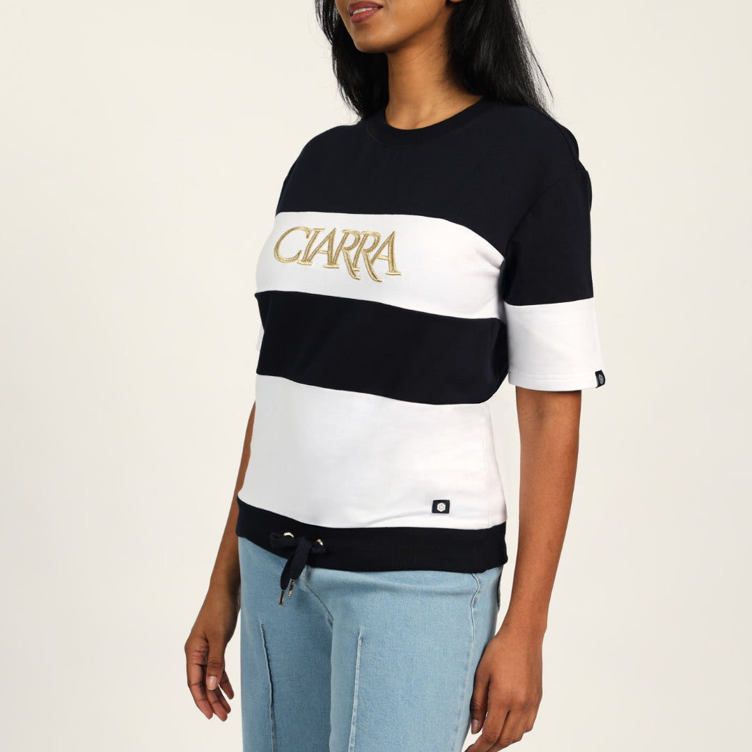 LADIES WHITE/NAVY TOP