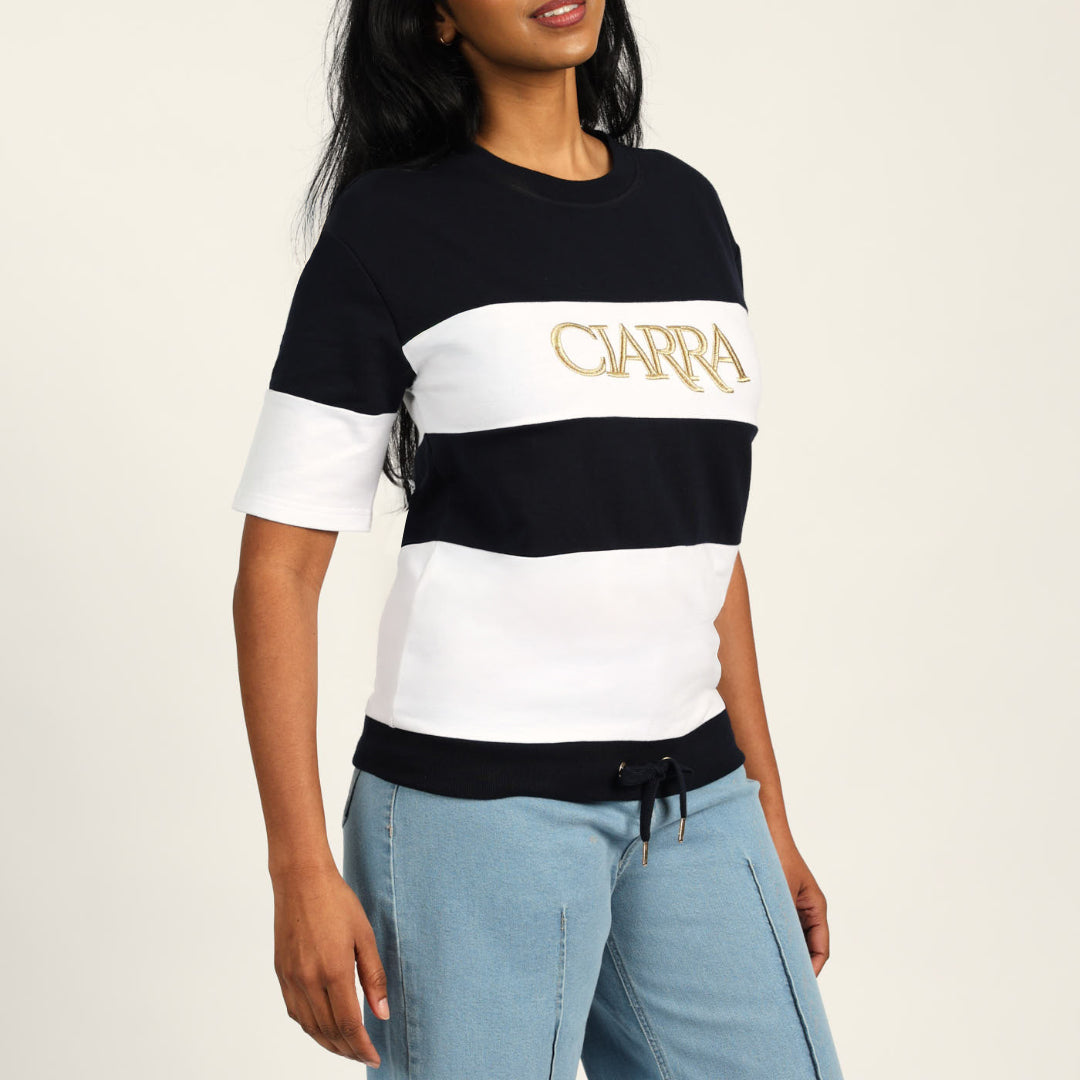 LADIES WHITE/NAVY TOP