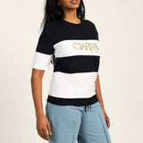 LADIES WHITE/NAVY TOP