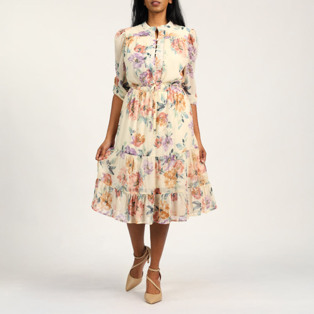 LADIES CIARRA FLORAL LUREX DRESS