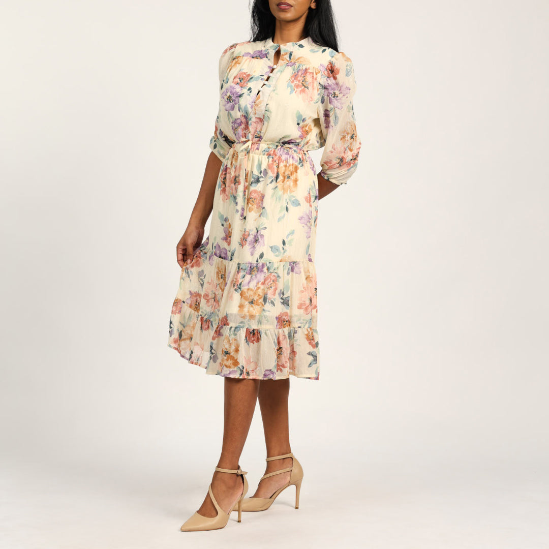 LADIES CIARRA FLORAL LUREX DRESS