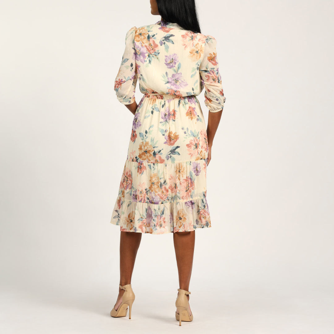 LADIES CIARRA FLORAL LUREX DRESS