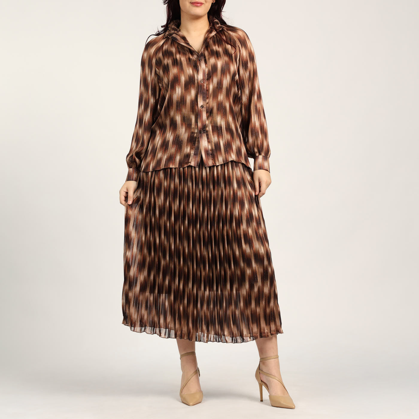 LADIES CIARRA CREAM/CHOC LUREX BLOUSE