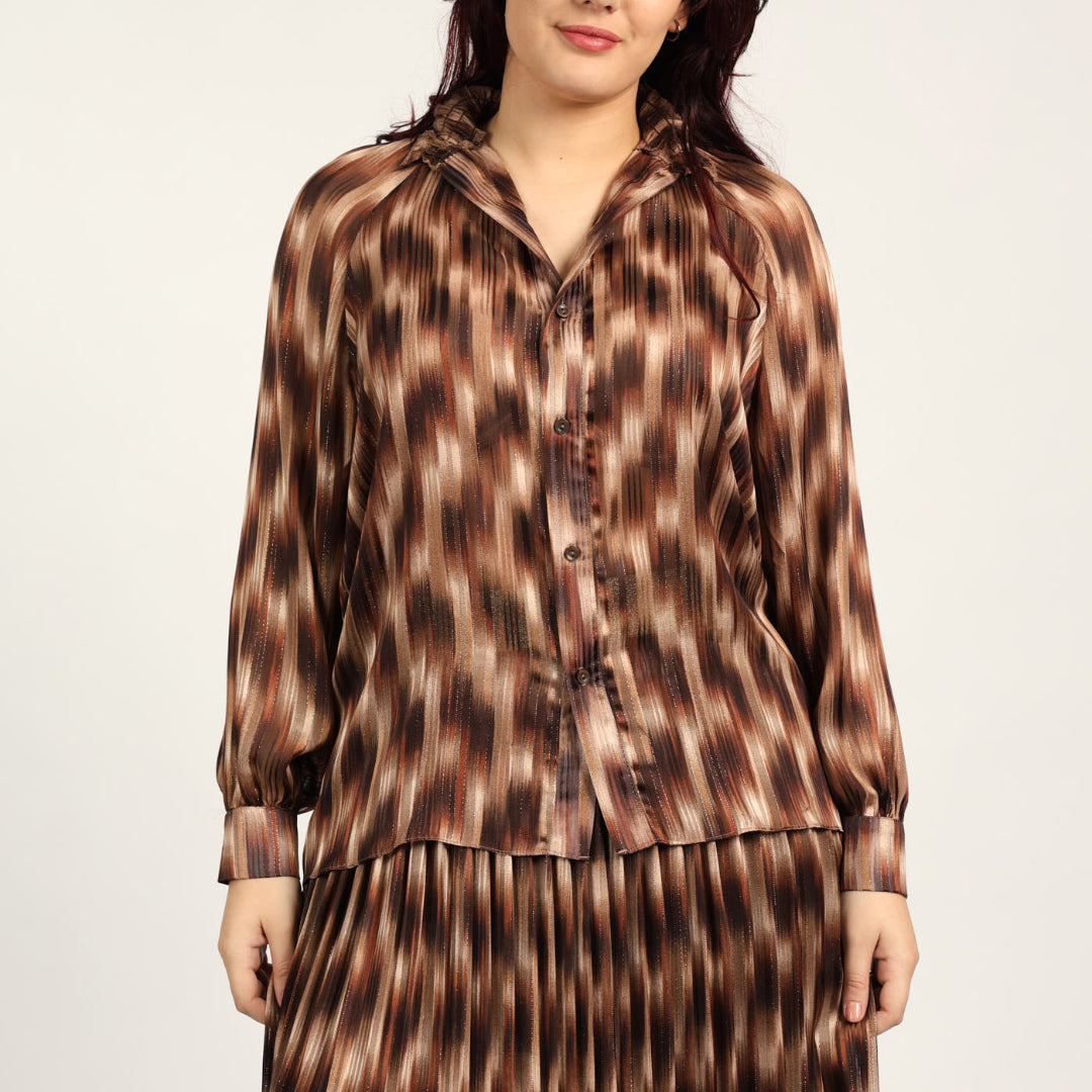 LADIES CIARRA CREAM/CHOC LUREX BLOUSE