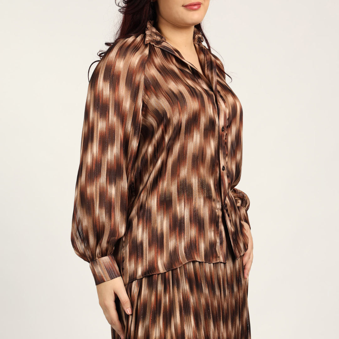 LADIES CIARRA CREAM/CHOC LUREX BLOUSE