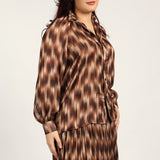 LADIES CIARRA CREAM/CHOC LUREX BLOUSE