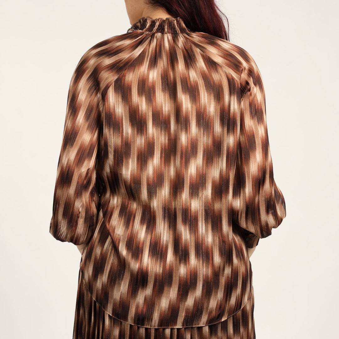 LADIES CIARRA CREAM/CHOC LUREX BLOUSE