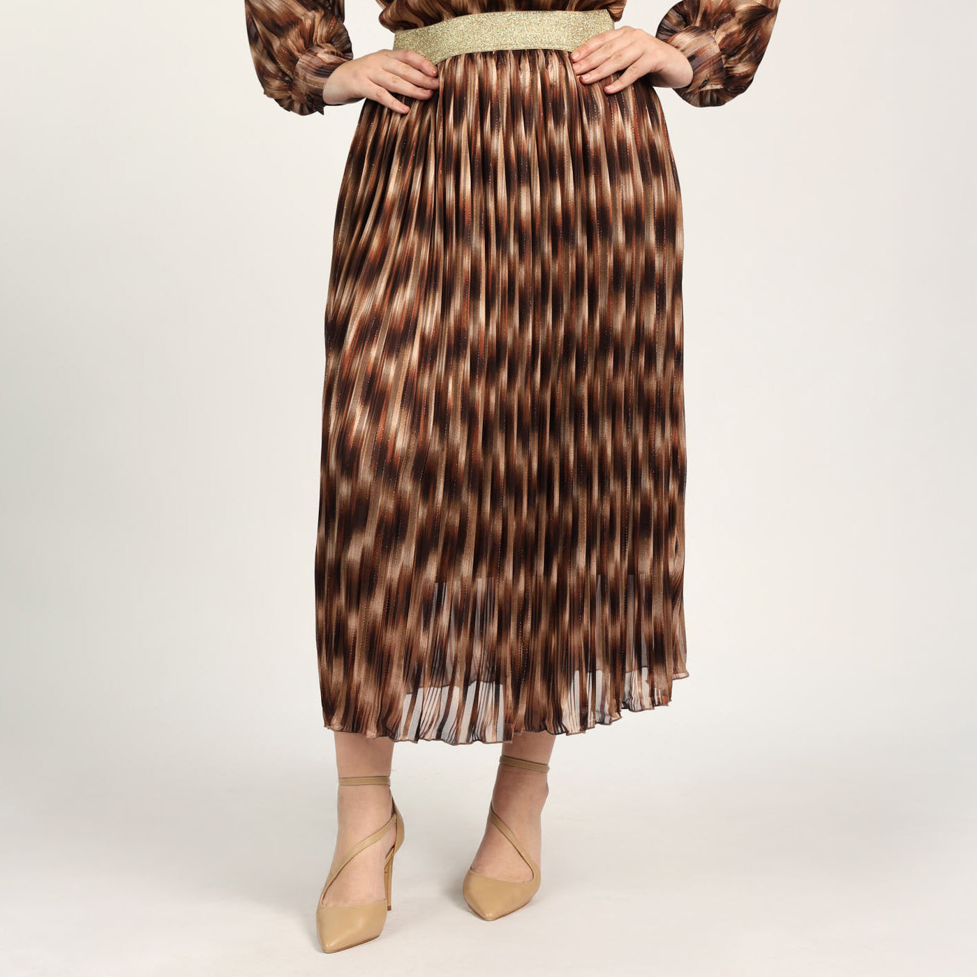 LADIES CIARRA CREAM/CHOC LUREX SKIRT