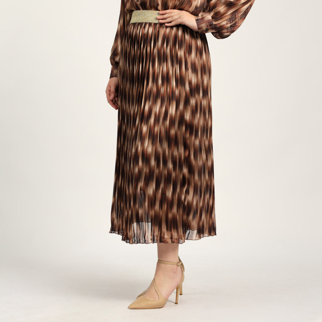 LADIES CIARRA CREAM/CHOC LUREX SKIRT