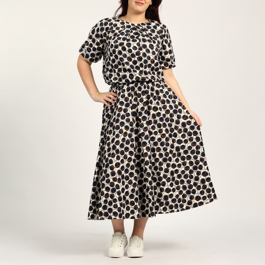 LADIES CIARRA NAVY/WHITE FLARE SKIRT