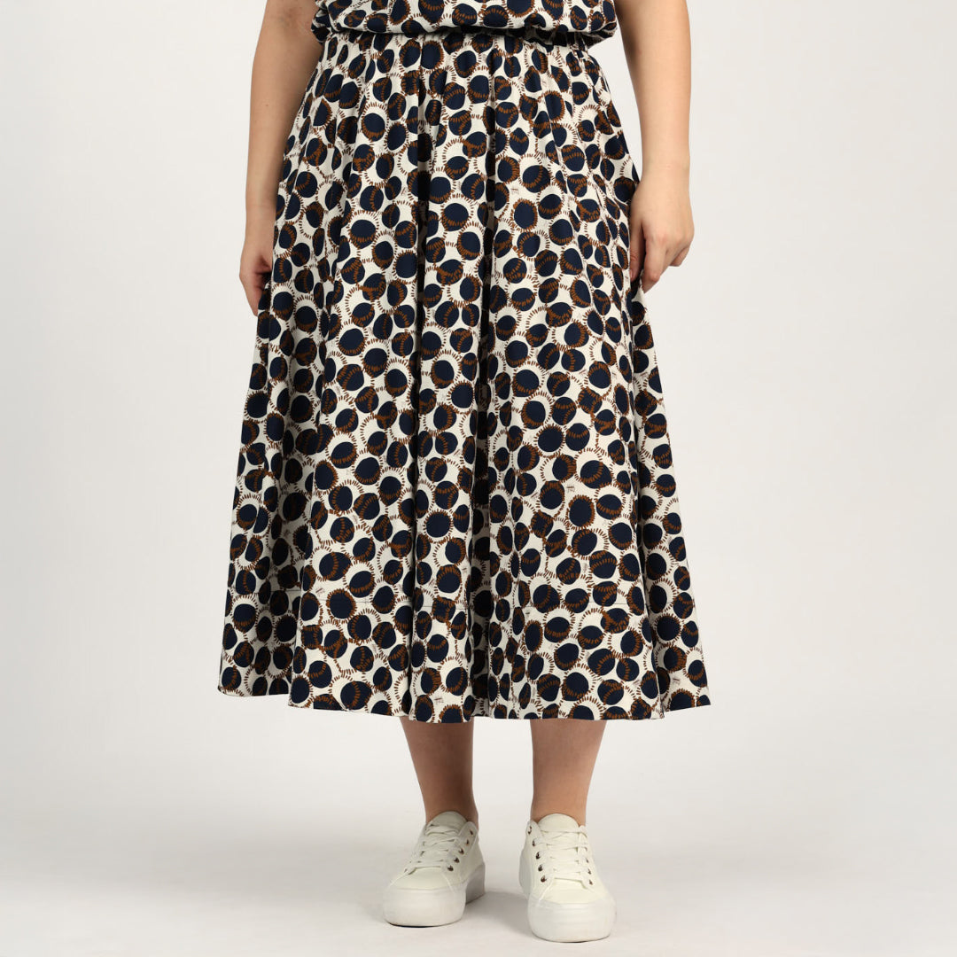 LADIES CIARRA NAVY/WHITE FLARE SKIRT