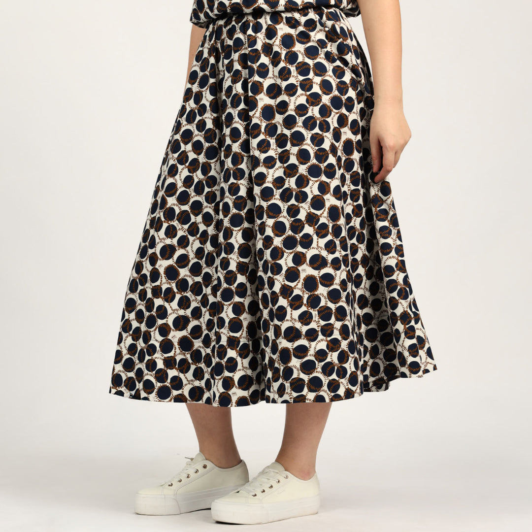 LADIES CIARRA NAVY/WHITE FLARE SKIRT