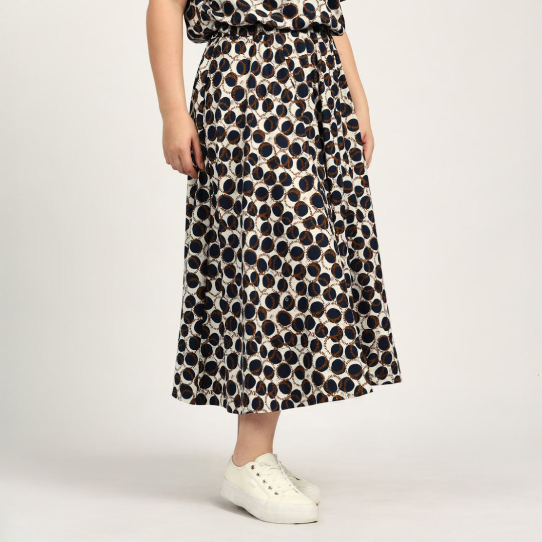 LADIES CIARRA NAVY/WHITE FLARE SKIRT