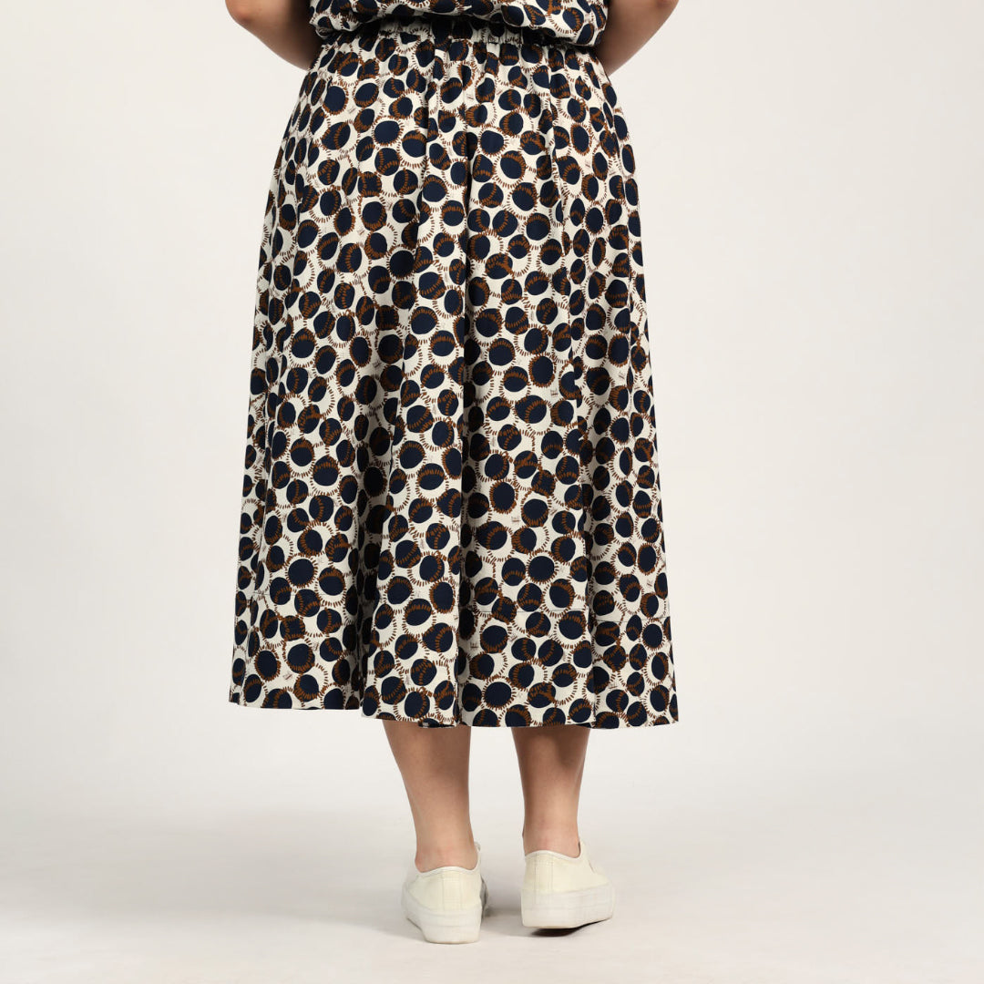 LADIES CIARRA NAVY/WHITE FLARE SKIRT