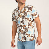 White Leaf-Print Shirt