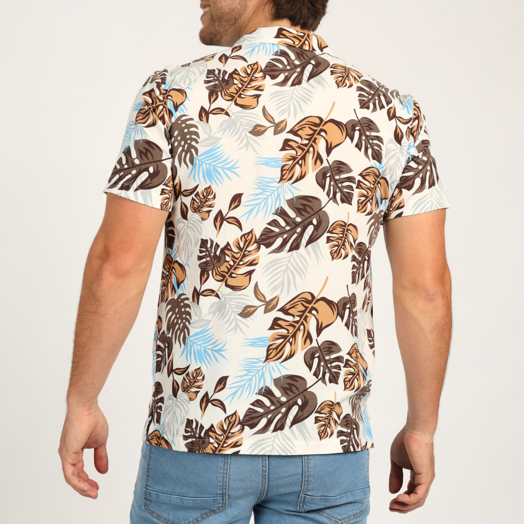 White Leaf-Print Shirt