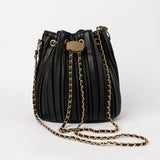 Pleated Bucket Bag.Chain Pu Strap.