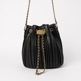 Pleated Bucket Bag.Chain Pu Strap.