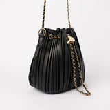 Pleated Bucket Bag.Chain Pu Strap.