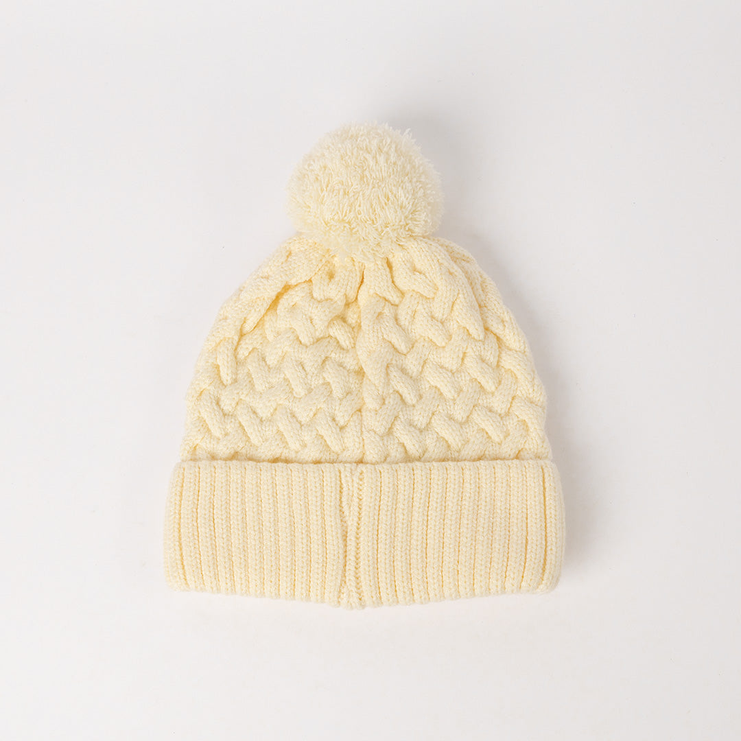 Cable Knite Turn Up Beanie.Pom Pom.