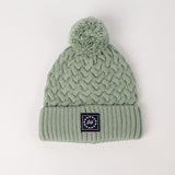 Cable Knite Turn Up Beanie.Pom Pom.