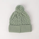 Cable Knite Turn Up Beanie.Pom Pom.