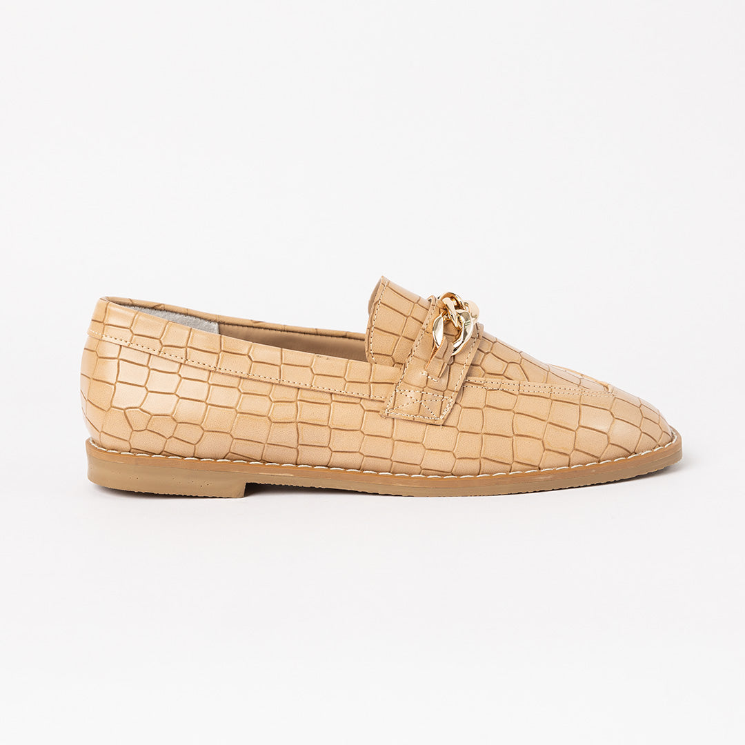 Croc Embossed Loafer Shoe.Chain Trim.