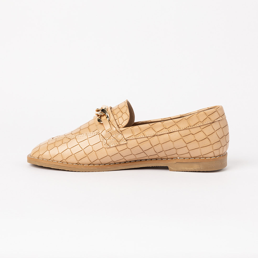 Croc Embossed Loafer Shoe.Chain Trim.