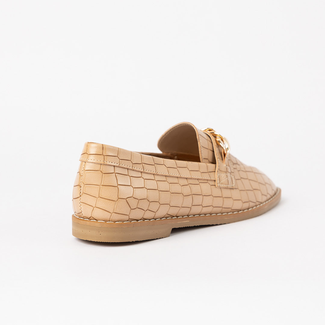 Croc Embossed Loafer Shoe.Chain Trim.