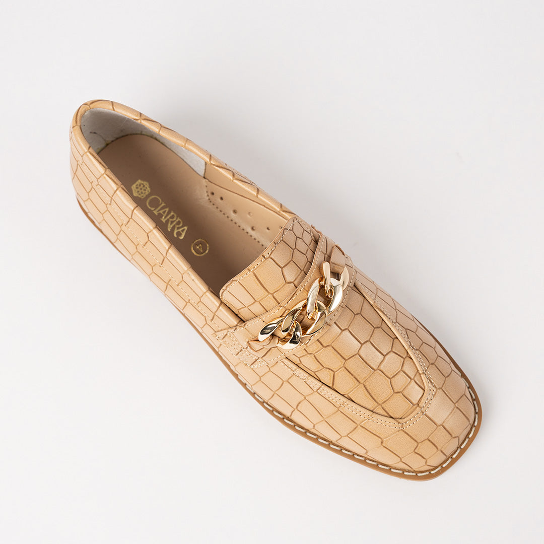 Croc Embossed Loafer Shoe.Chain Trim.
