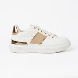 Sneaker.Beige Stripe And Rose Gold Trims.