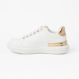 Sneaker.Beige Stripe And Rose Gold Trims.