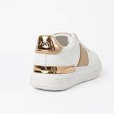 Sneaker.Beige Stripe And Rose Gold Trims.