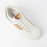 Sneaker.Beige Stripe And Rose Gold Trims.
