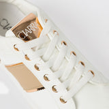 Sneaker.Beige Stripe And Rose Gold Trims.