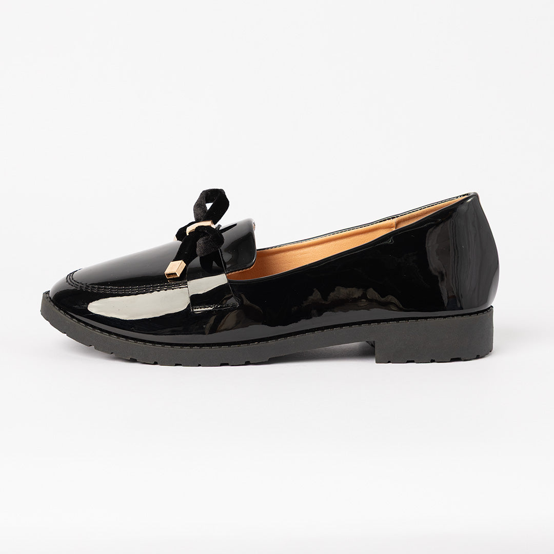 Patent Loafer Shoe.Gold Trim.