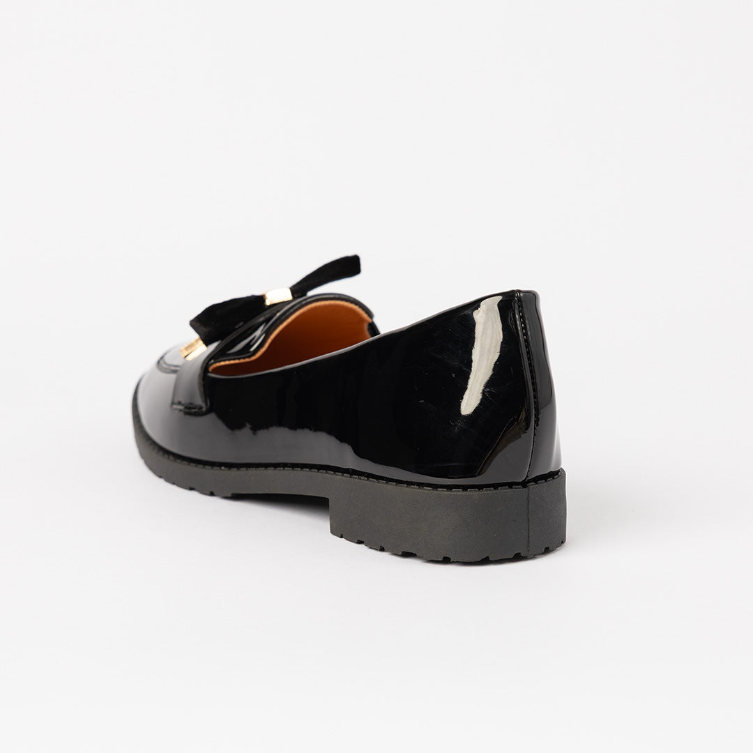 Patent Loafer Shoe.Gold Trim.