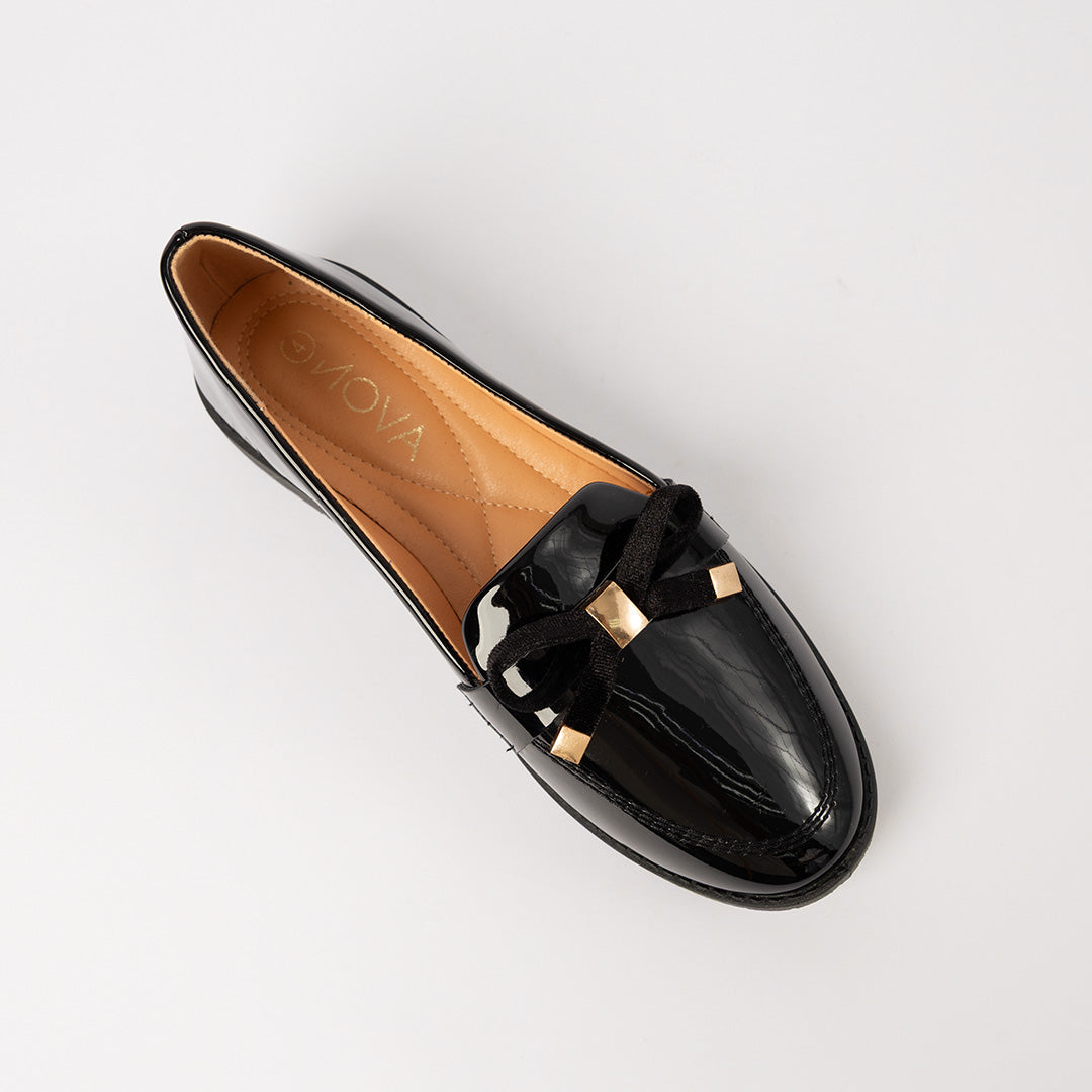 Patent Loafer Shoe.Gold Trim.