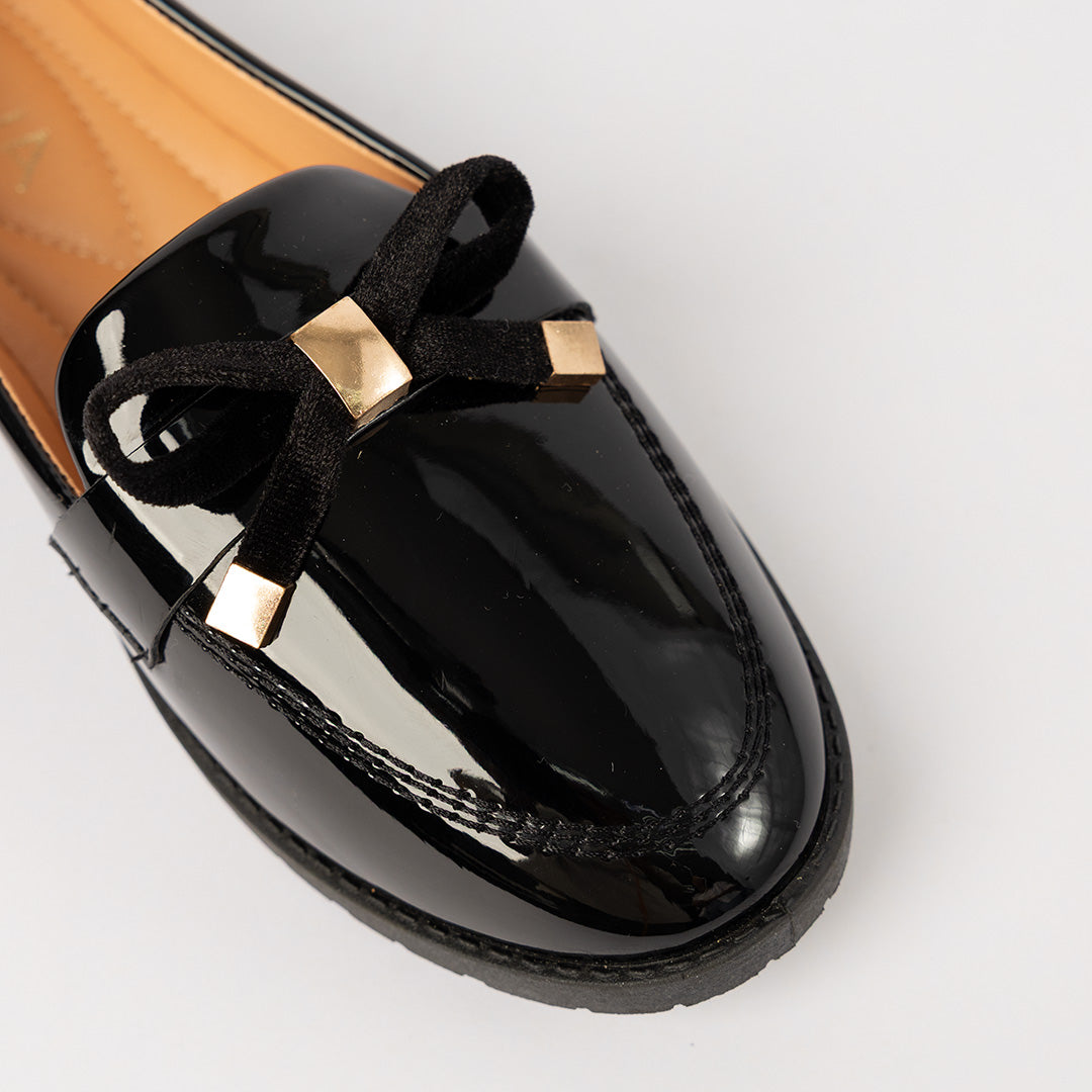 Patent Loafer Shoe.Gold Trim.
