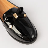 Patent Loafer Shoe.Gold Trim.