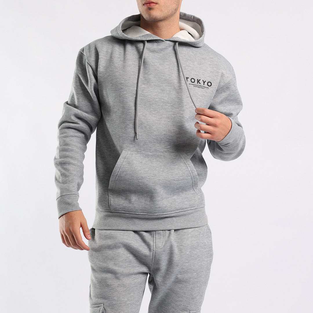 Grey Melange Graphic Hoody