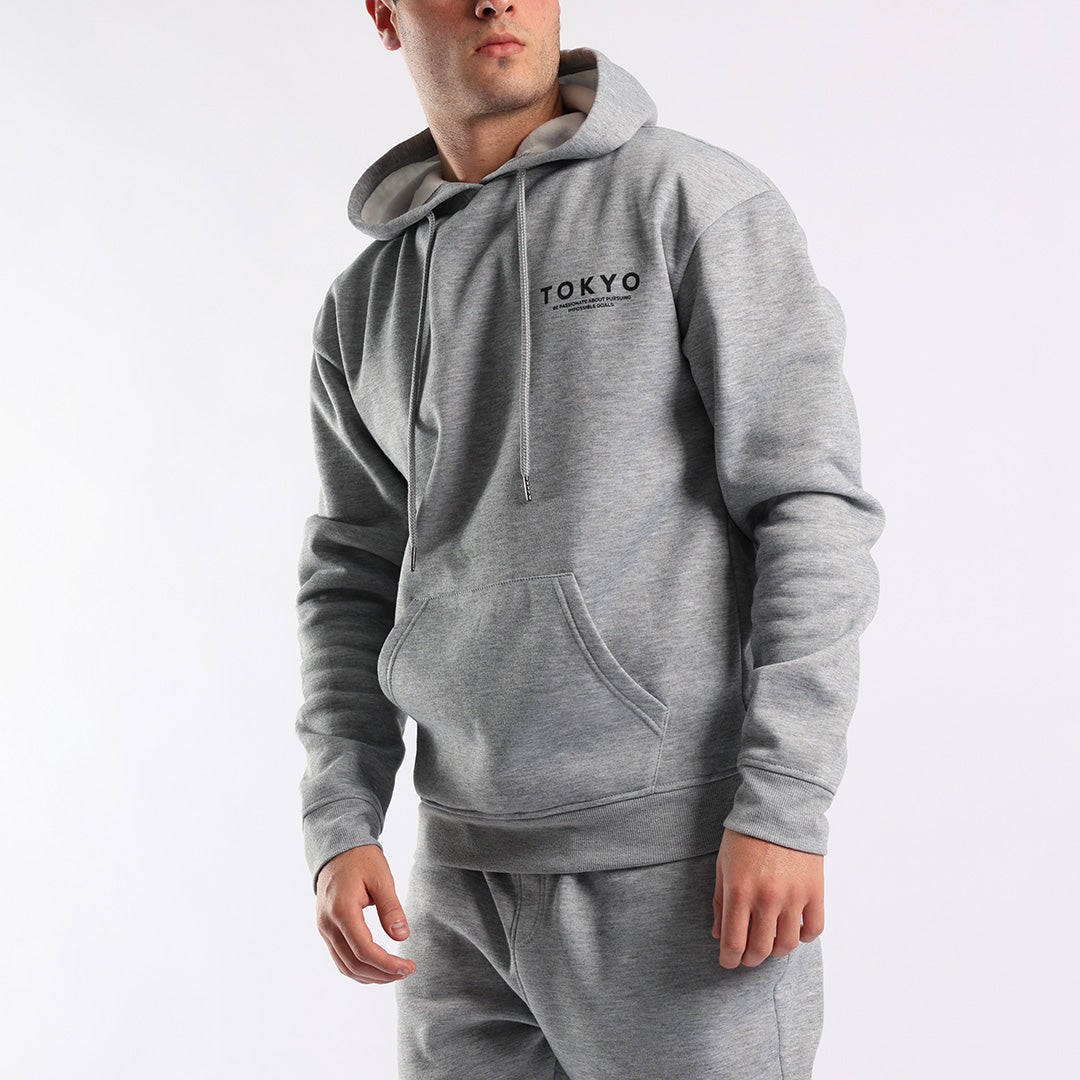 Grey Melange Graphic Hoody