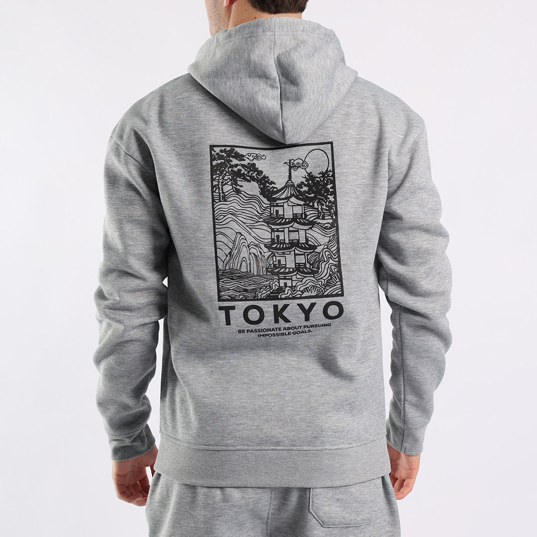 Grey Melange Graphic Hoody