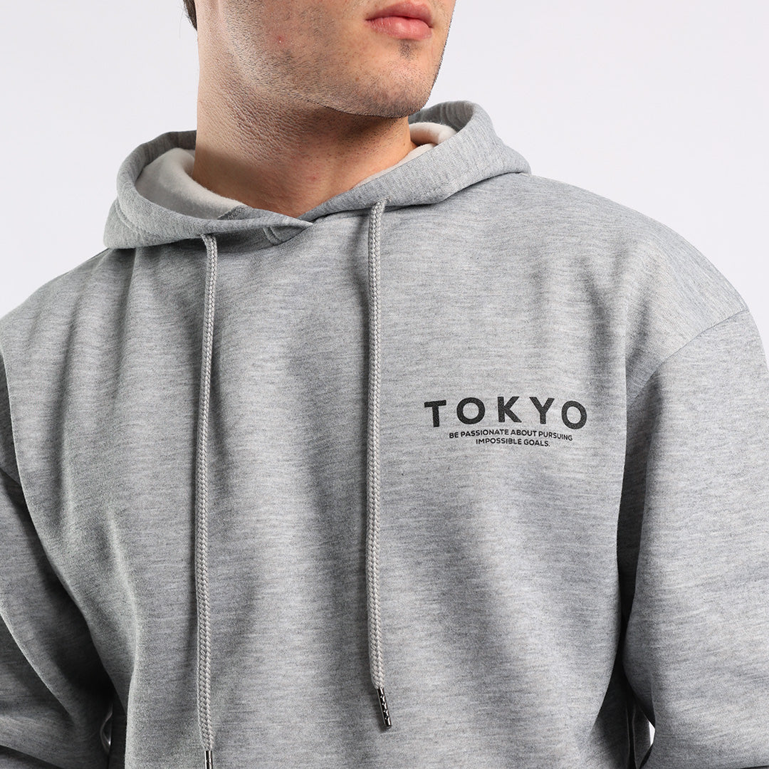 Grey Melange Graphic Hoody