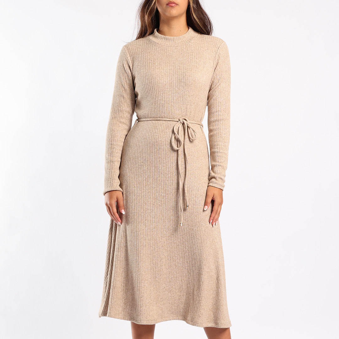 LDS STONE CASHMERE KNIT RIB DRESS