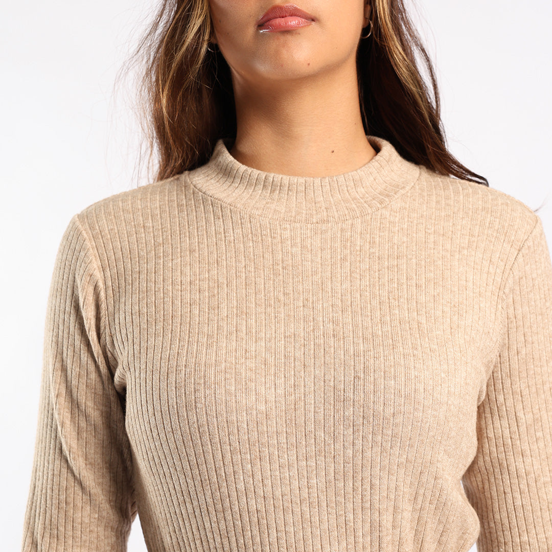 LDS STONE CASHMERE KNIT RIB DRESS