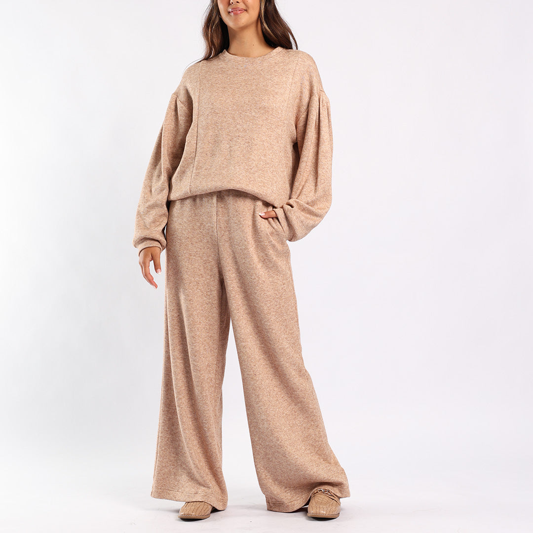 LADIES MELANGE KNIT WIDE LEG PANTS
