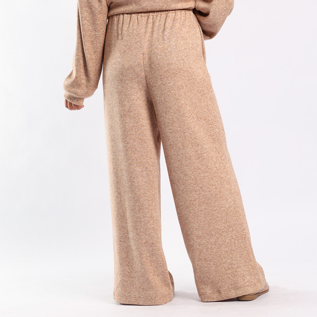 LADIES MELANGE KNIT WIDE LEG PANTS