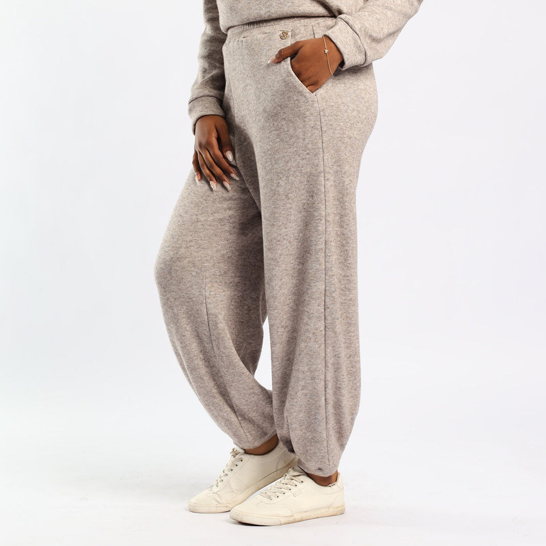 LDS PLEATED HEM POCKET DETAIL KNIT PANTS