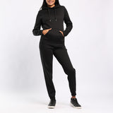 LADIES ALORA BLACK LONG SLEEVE HOODY WITH KANGAROO POCKET